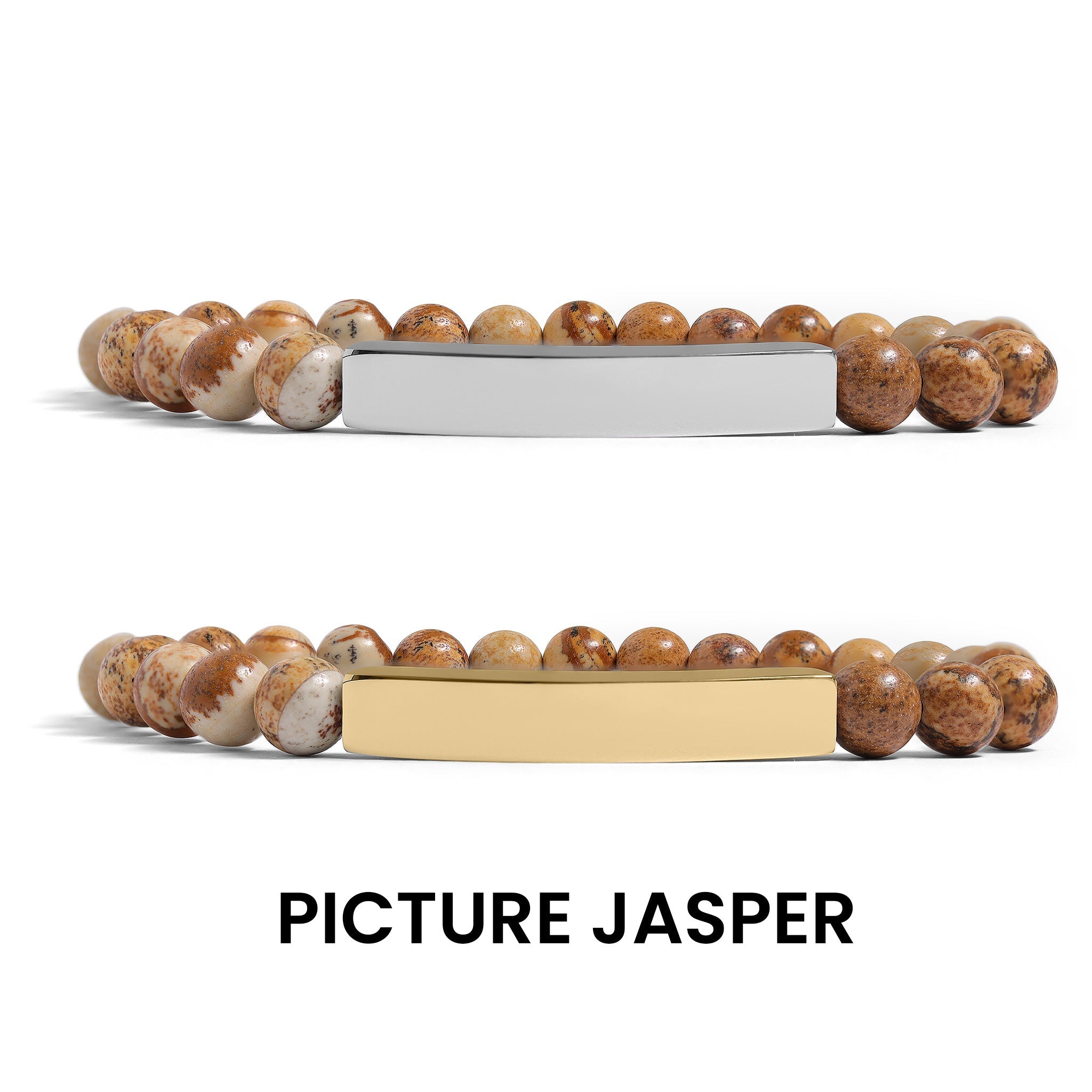 18K Gold PVD Stainless Steel Semi Precious Natural Stone Stretch Curved Bar Bracelet