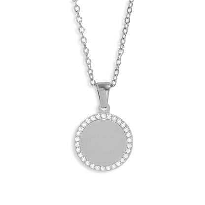 18K Gold PVD Stainless Steel Round CZ Pendant Necklace