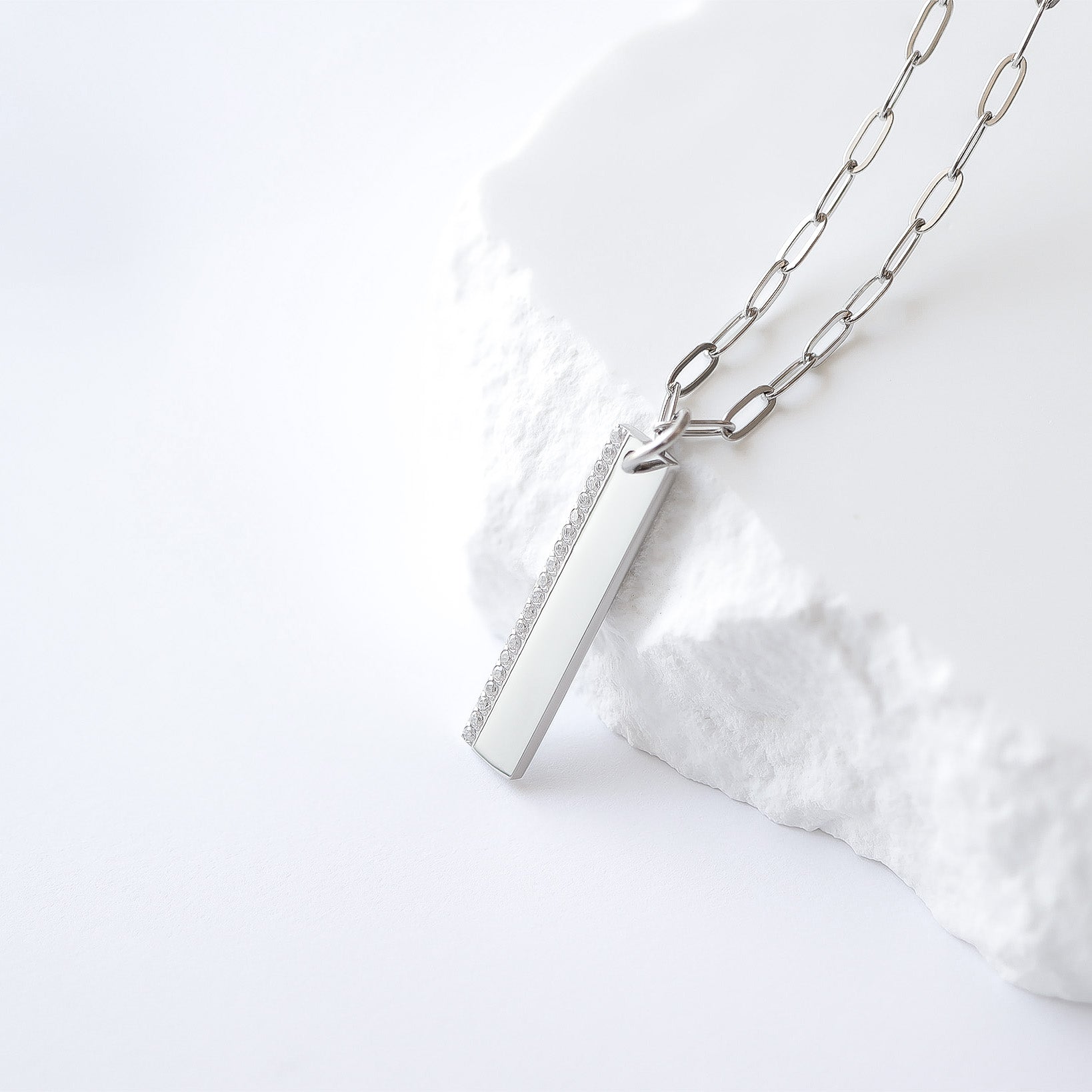 18K Gold PVD Stainless Steel Vertical CZ Blank Bar Pendant