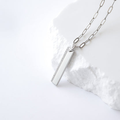 18K Gold PVD Stainless Steel Vertical CZ Blank Bar Pendant