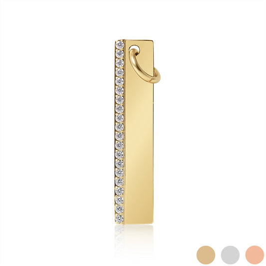 18K Gold PVD Stainless Steel Vertical CZ Blank Bar Pendant
