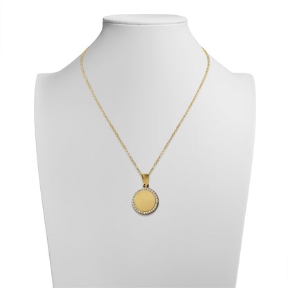 18K Gold PVD Stainless Steel Round CZ Pendant Necklace