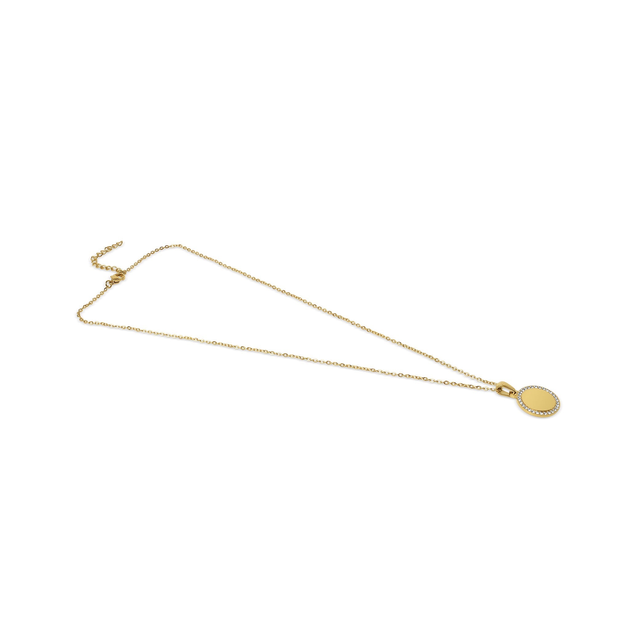 18K Gold PVD Stainless Steel Round CZ Pendant Necklace