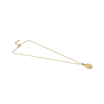 18K Gold PVD Stainless Steel Round CZ Pendant Necklace