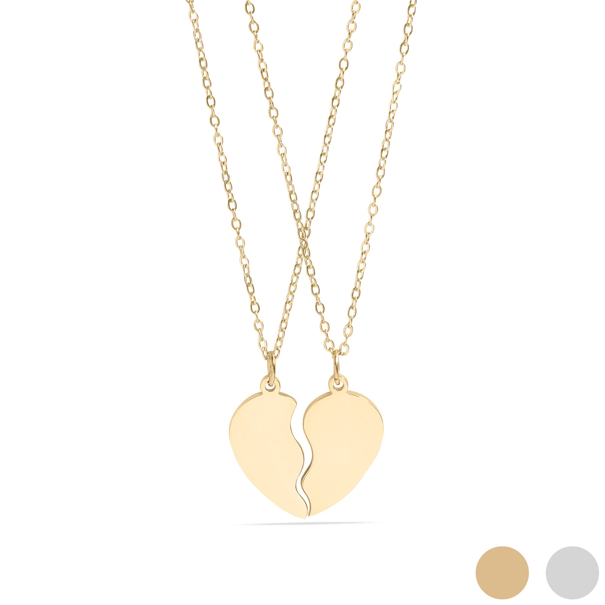 18K Gold PVD Stainless Steel Break Apart Engravable Blank Heart Necklace Set