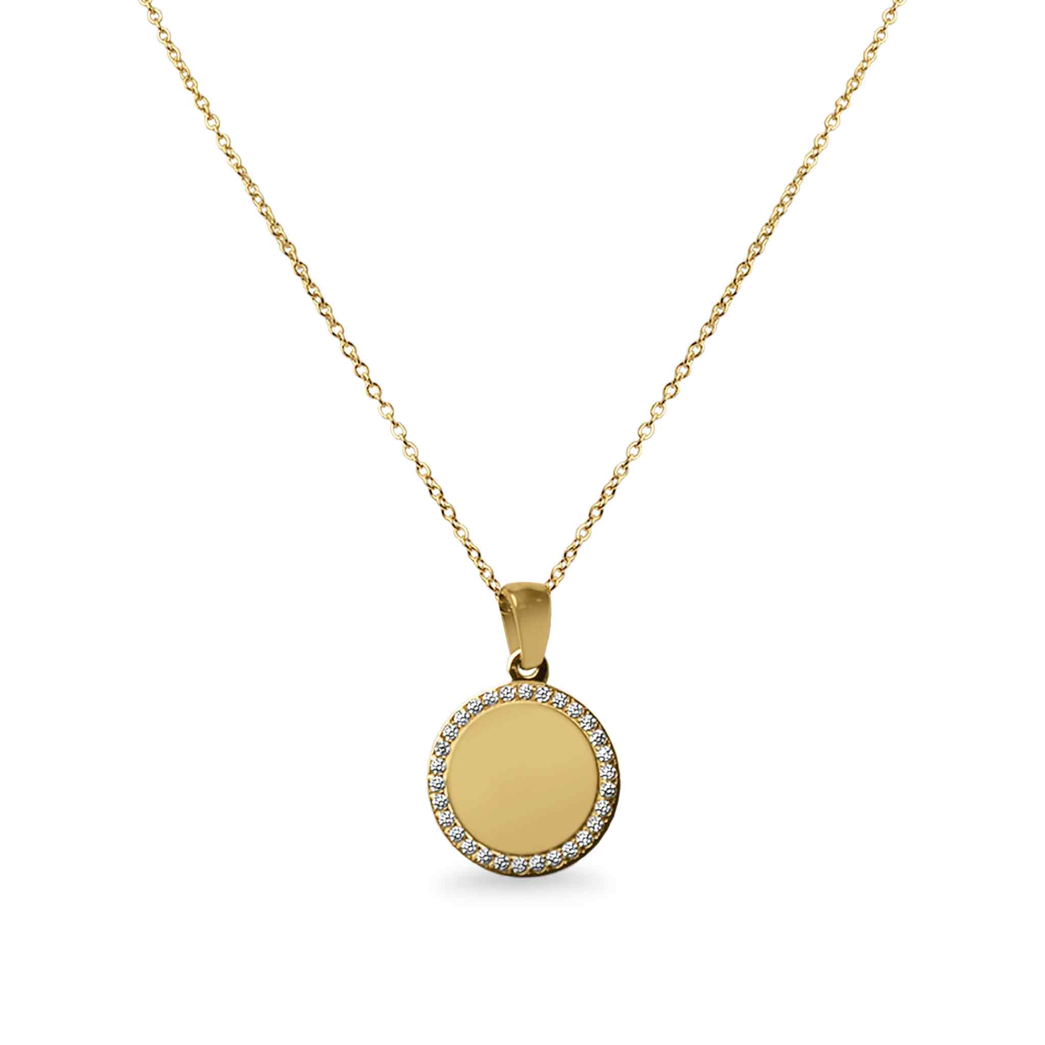 18K Gold PVD Stainless Steel Round CZ Pendant Necklace