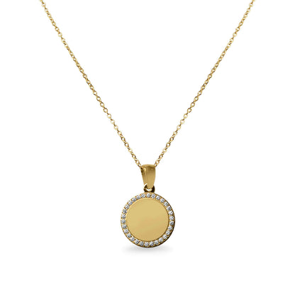 18K Gold PVD Stainless Steel Round CZ Pendant Necklace