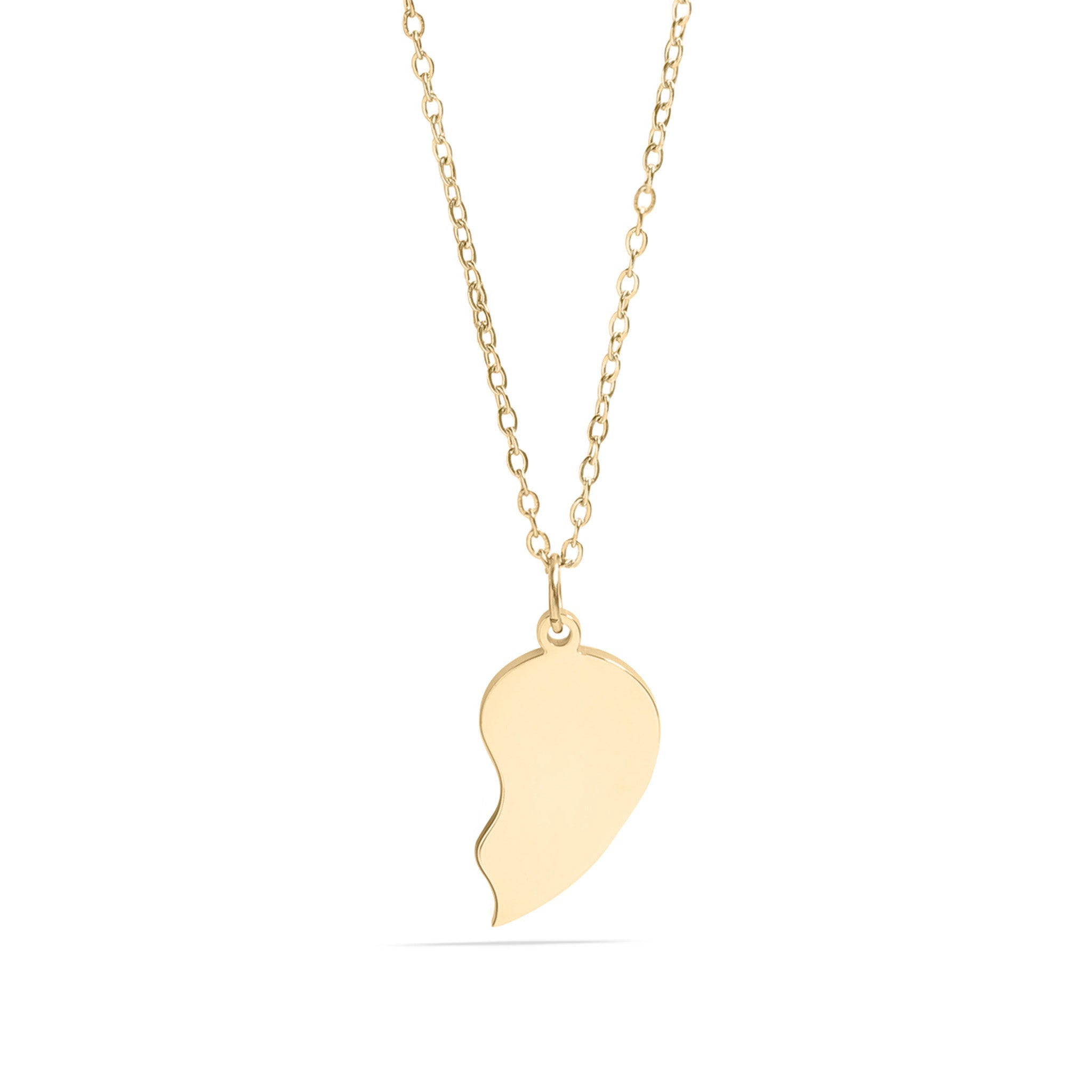 18K Gold PVD Stainless Steel Break Apart Engravable Blank Heart Necklace Set