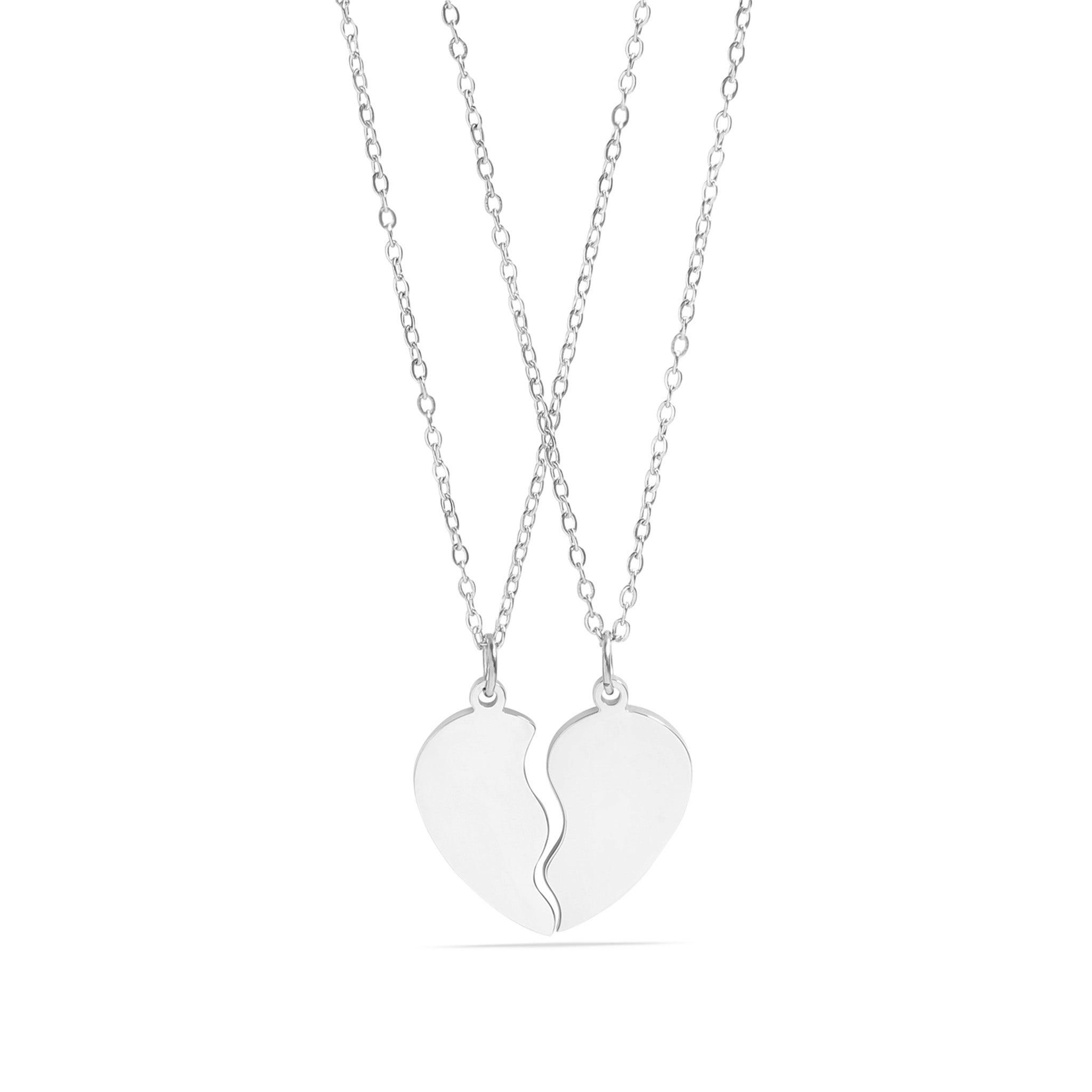 18K Gold PVD Stainless Steel Break Apart Engravable Blank Heart Necklace Set