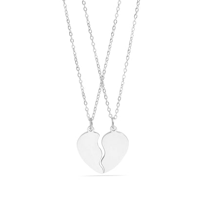 18K Gold PVD Stainless Steel Break Apart Engravable Blank Heart Necklace Set