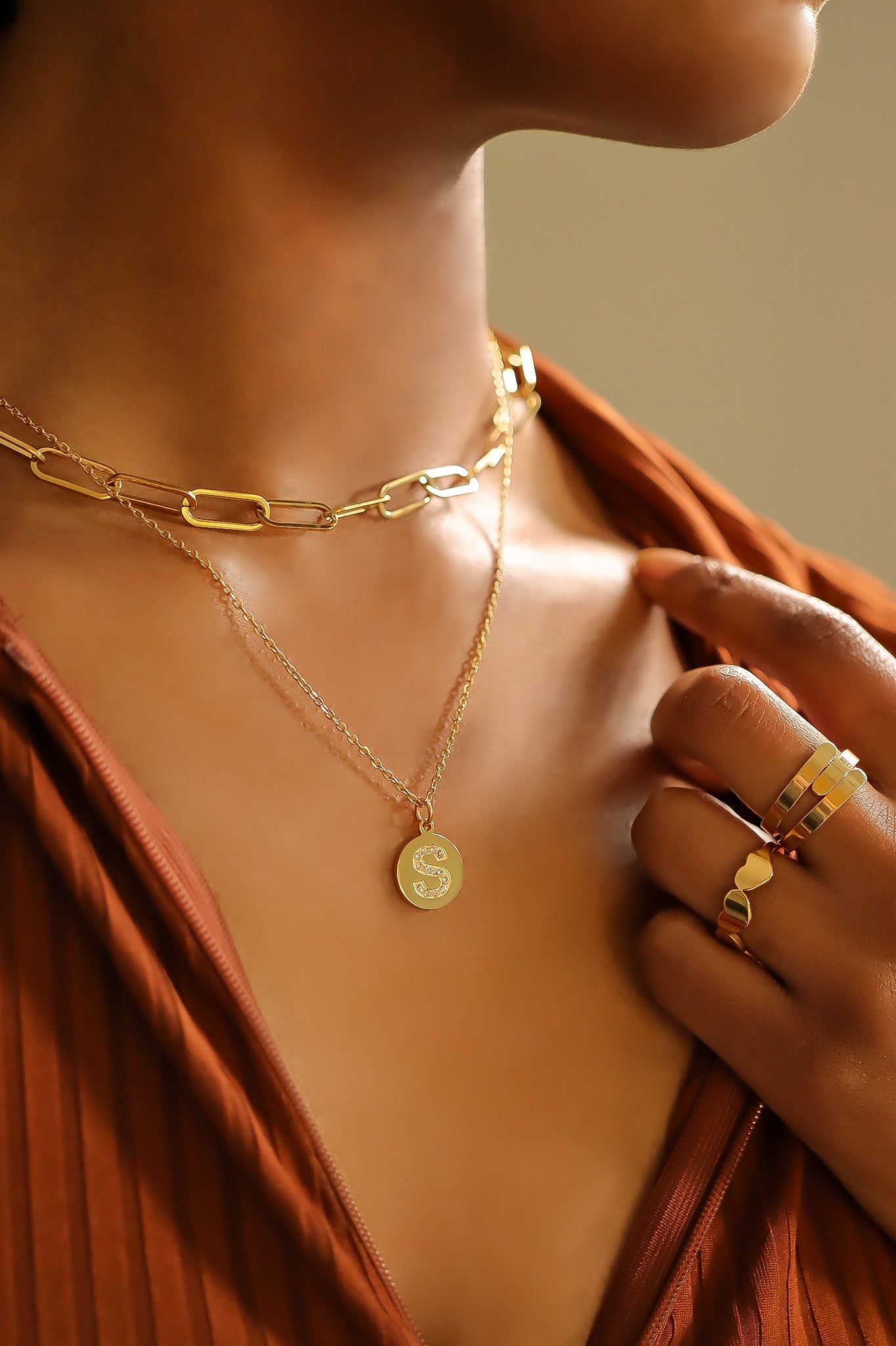 18K Gold PVD Stainless Steel Initial Pendant Necklace