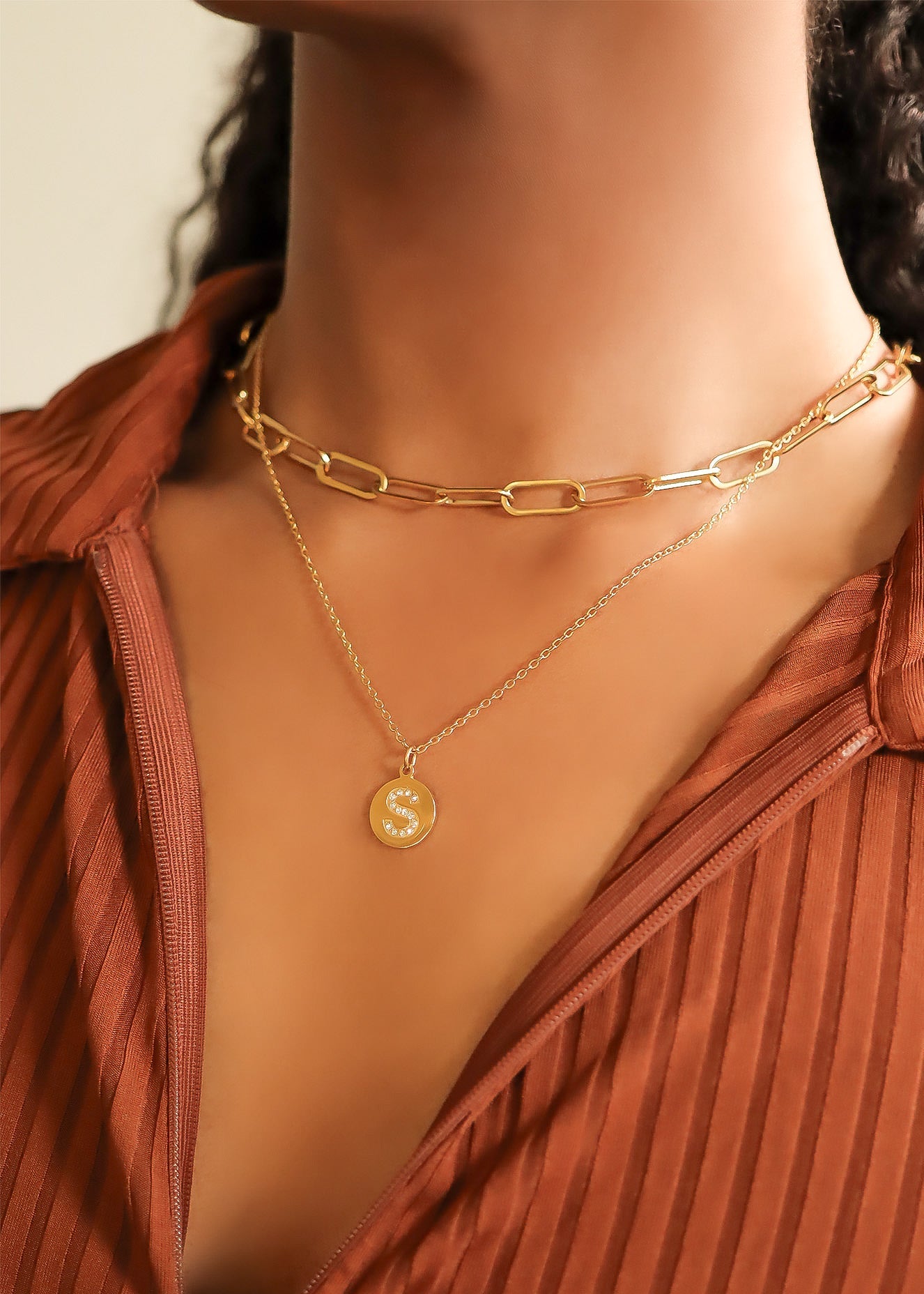 18K Gold PVD Stainless Steel Initial Pendant Necklace