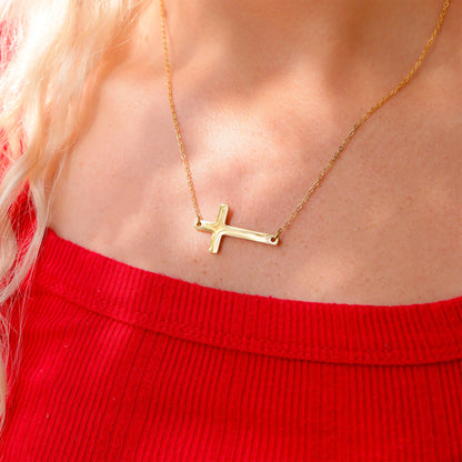 18K Gold PVD Stainless Steel Horizontal Blank Cross Necklace