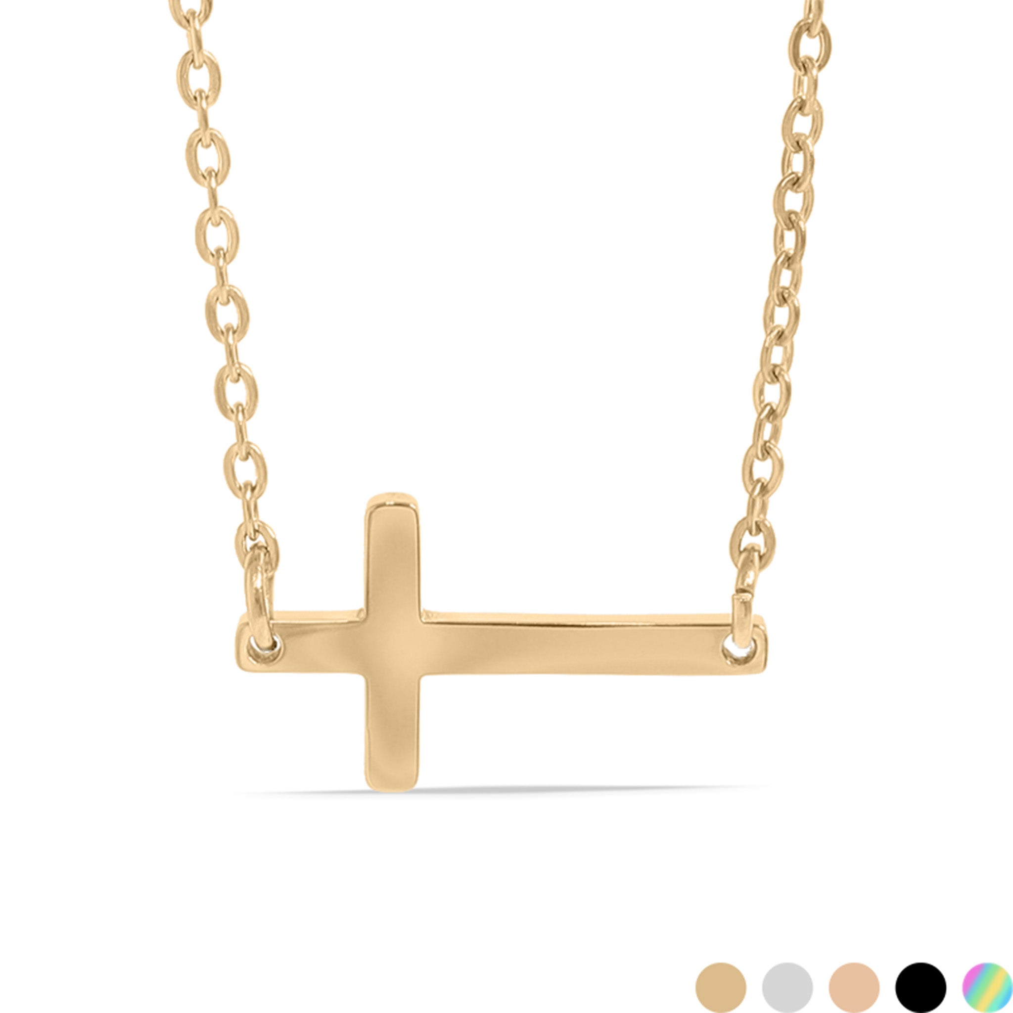 18K Gold PVD Stainless Steel Horizontal Blank Cross Necklace