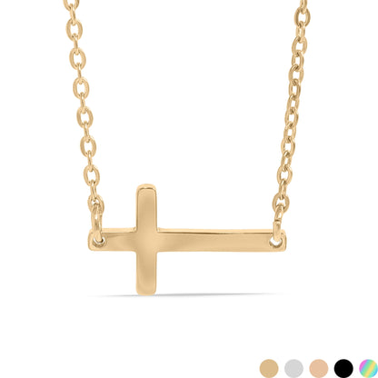 18K Gold PVD Stainless Steel Horizontal Blank Cross Necklace