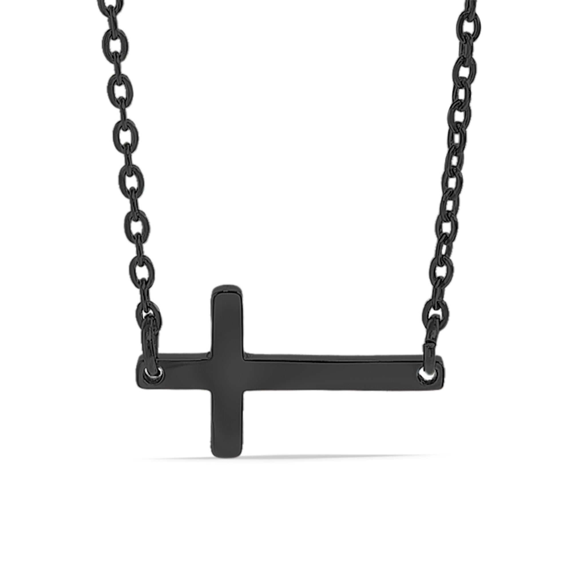 18K Gold PVD Stainless Steel Horizontal Blank Cross Necklace