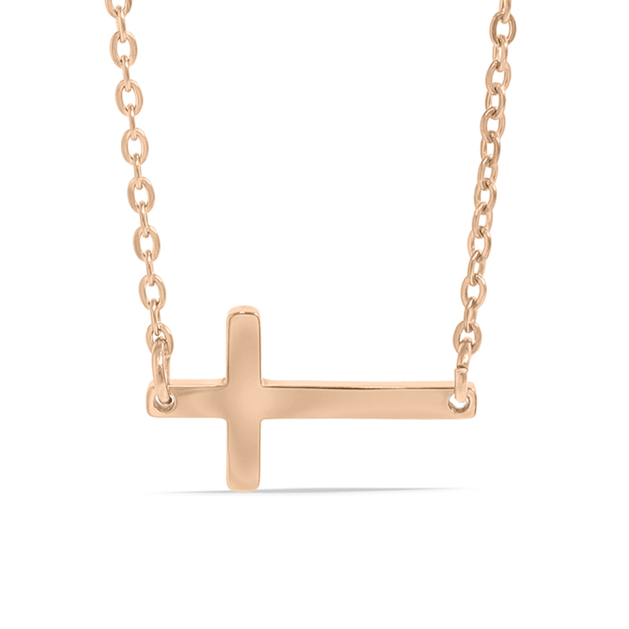 18K Gold PVD Stainless Steel Horizontal Blank Cross Necklace