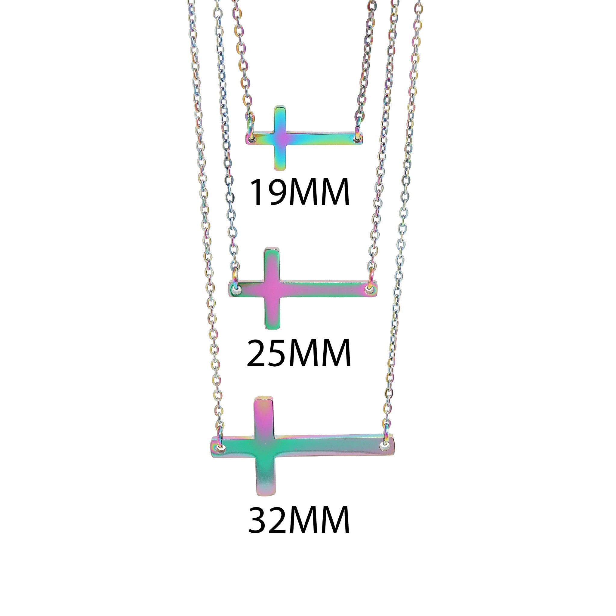 18K Gold PVD Stainless Steel Horizontal Blank Cross Necklace