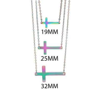 18K Gold PVD Stainless Steel Horizontal Blank Cross Necklace