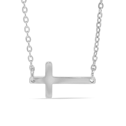 18K Gold PVD Stainless Steel Horizontal Blank Cross Necklace