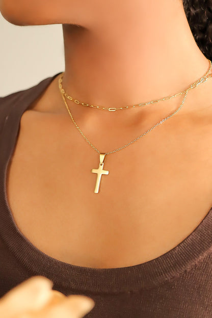 18K Gold PVD Stainless Steel Engravable Blank Cross Pendant Necklace