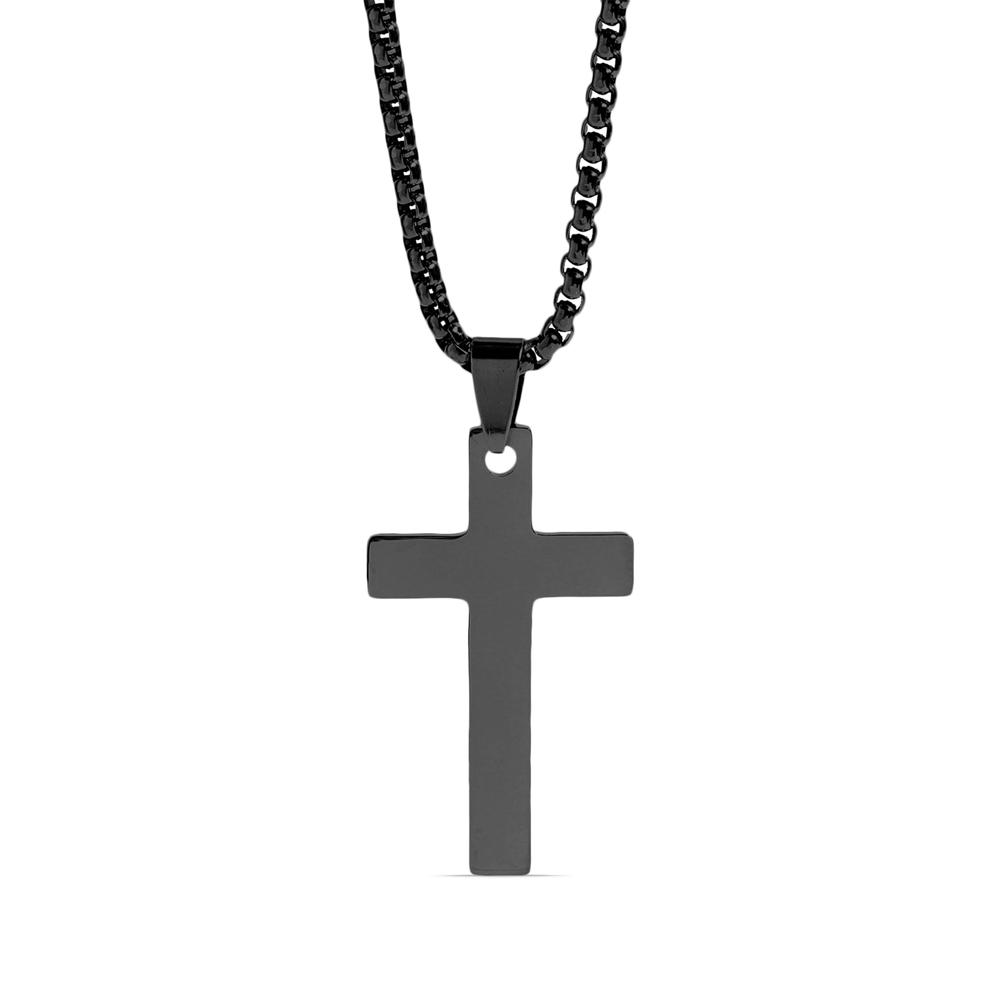 18K Gold PVD Stainless Steel Cross Pendant With Rounded Box Chain