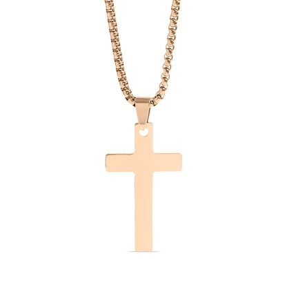 18K Gold PVD Stainless Steel Cross Pendant With Rounded Box Chain