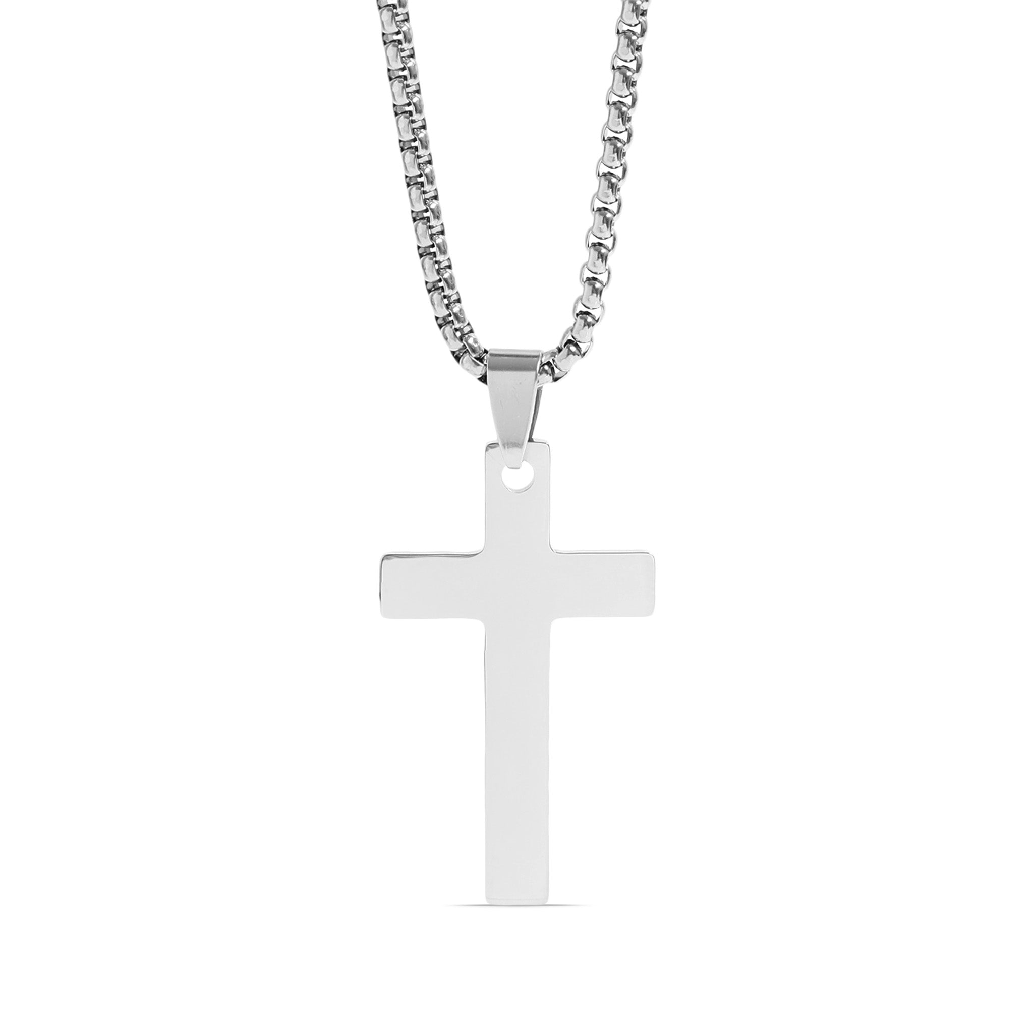 18K Gold PVD Stainless Steel Cross Pendant With Rounded Box Chain