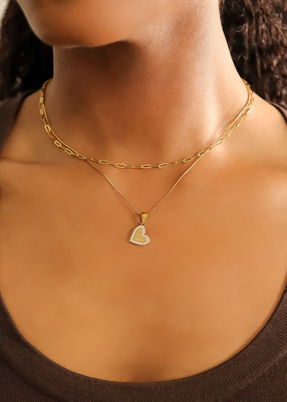 18K Gold PVD Stainless Steel CZ Heart Charm