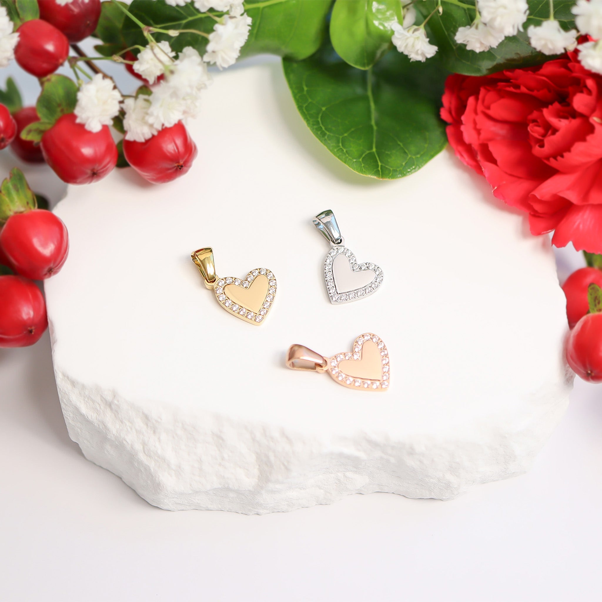 18K Gold PVD Stainless Steel CZ Heart Charm