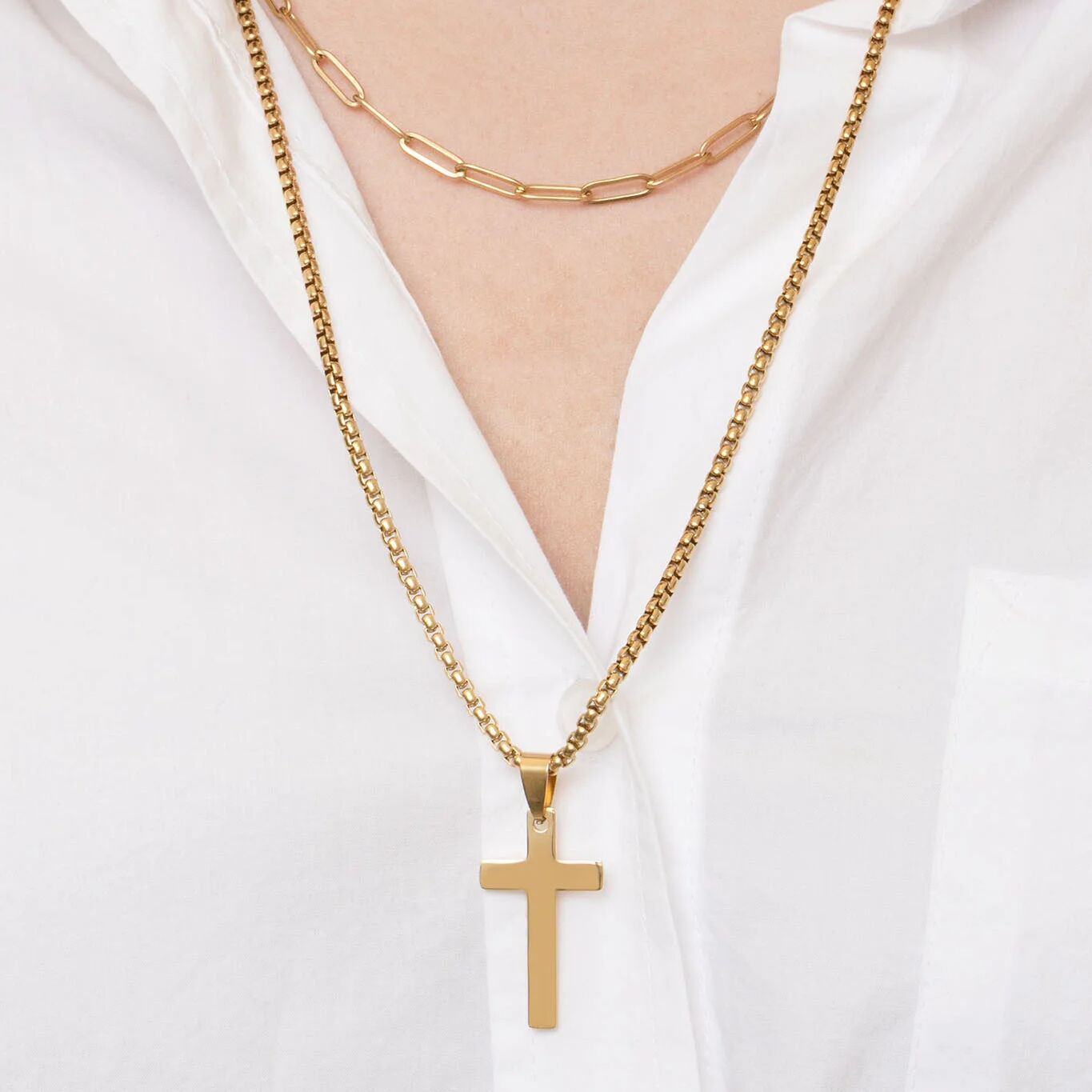 14K Gold Filled PLUS Cross Pendant With Rounded Box Chain