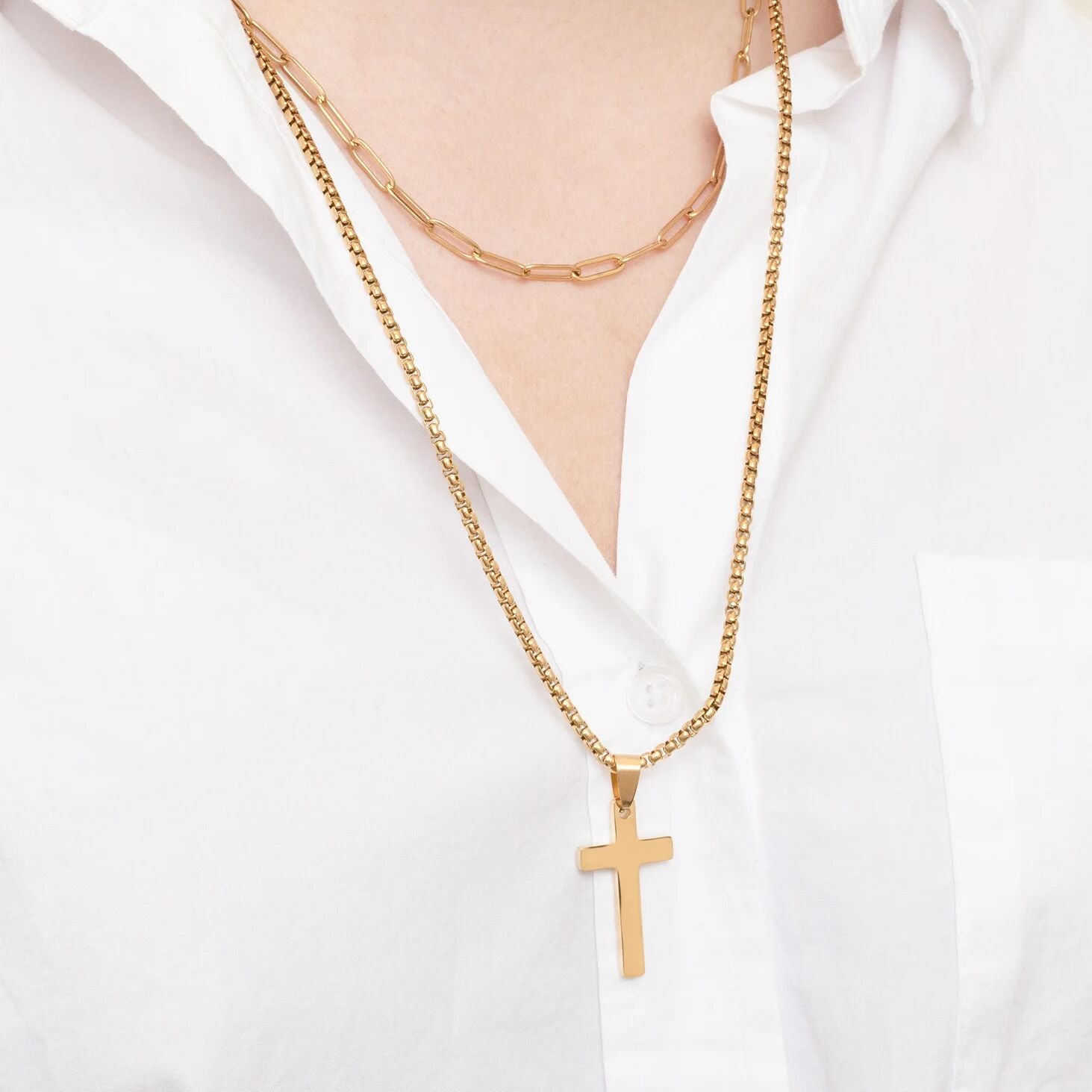14K Gold Filled PLUS Cross Pendant With Rounded Box Chain