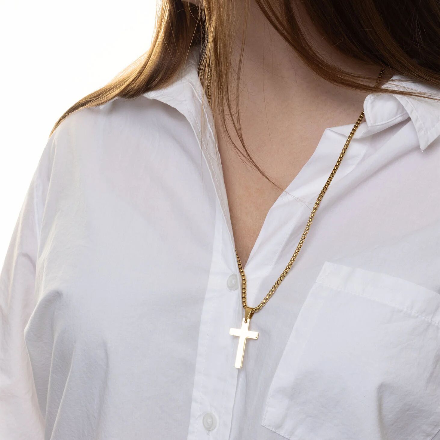 14K Gold Filled PLUS Cross Pendant With Rounded Box Chain
