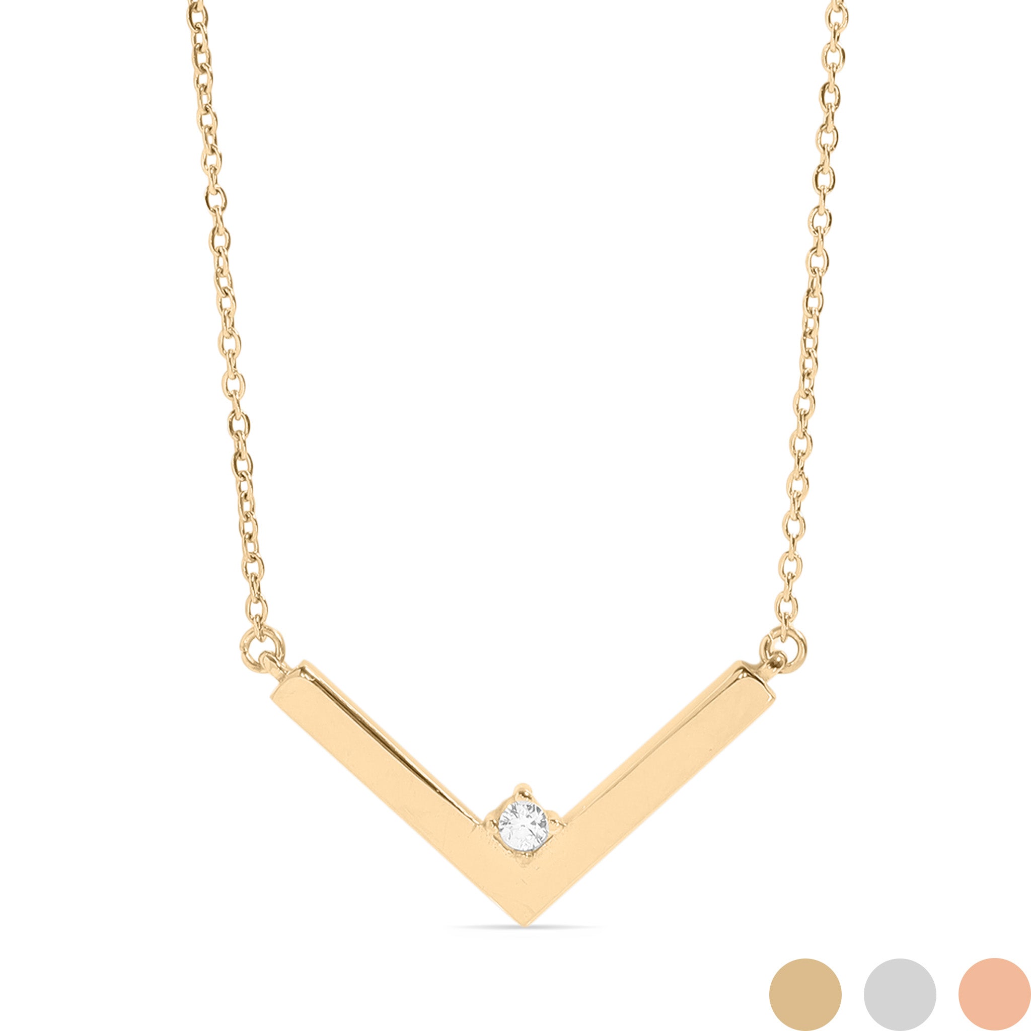 18K PVD Stainless Steel CZ V-Shaped Blank Pendant Necklace