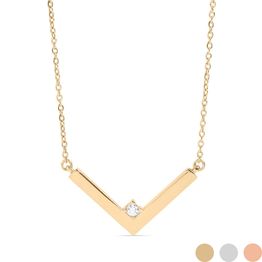 18K PVD Stainless Steel CZ V-Shaped Blank Pendant Necklace