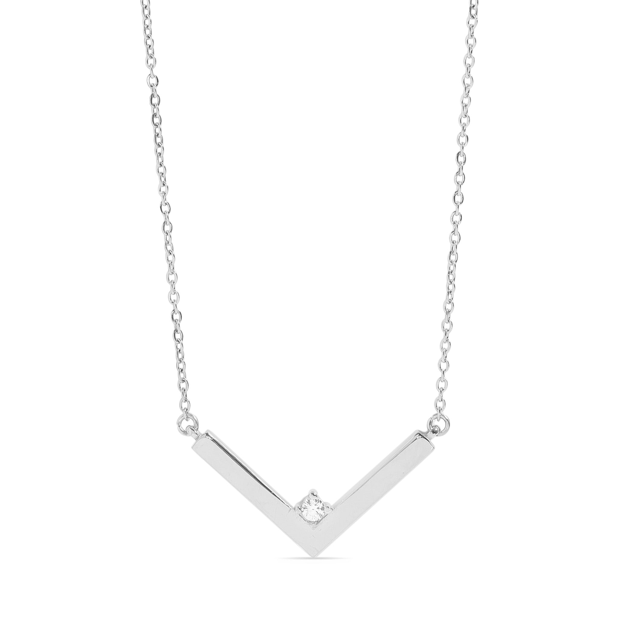 18K PVD Stainless Steel CZ V-Shaped Blank Pendant Necklace