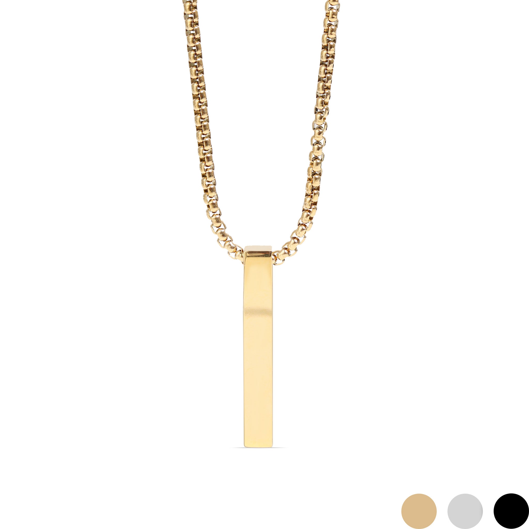 18K Gold PVD Stainless Steel Box Chain 4 Sided Vertical Blank Bar Necklace