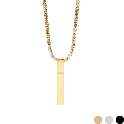 18K Gold PVD Stainless Steel Box Chain 4 Sided Vertical Blank Bar Necklace