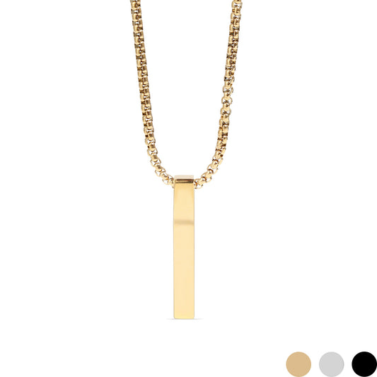 18K Gold PVD Stainless Steel Box Chain 4 Sided Vertical Blank Bar Necklace