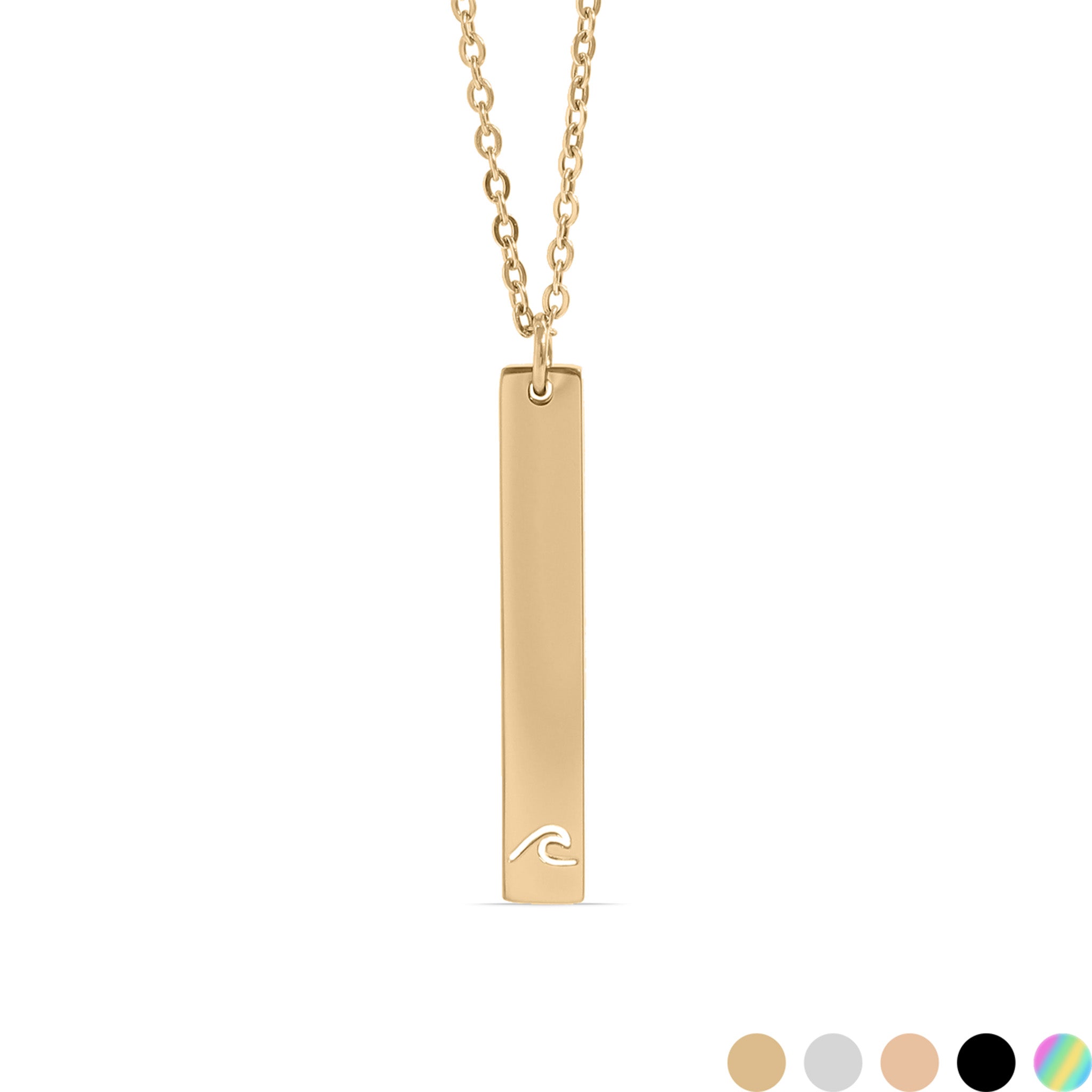 18K PVD Coated Wave Cutout Vertical Stainless Steel Bar Necklace