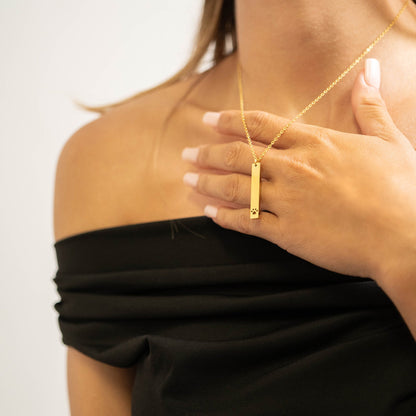 18K Gold PVD Stainless Steel Paw Print Cutout Vertical Blank Bar Necklace