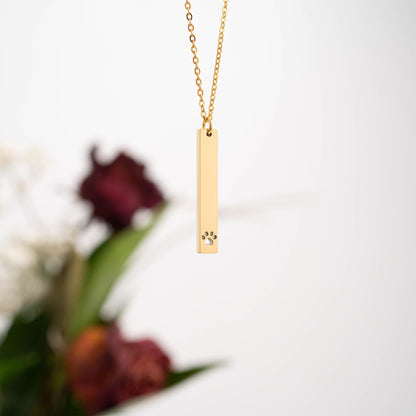 18K Gold PVD Stainless Steel Paw Print Cutout Vertical Blank Bar Necklace