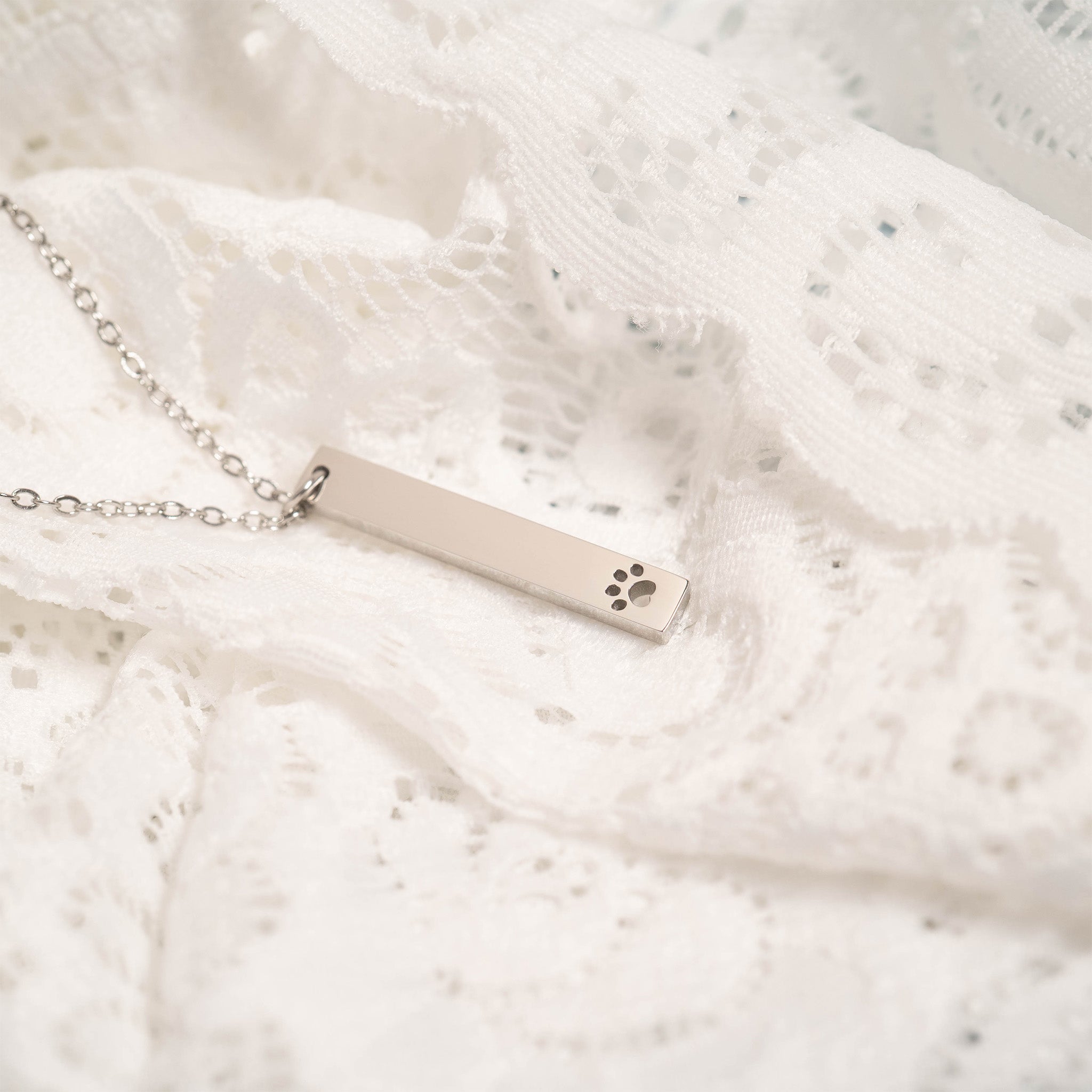 18K Gold PVD Stainless Steel Paw Print Cutout Vertical Blank Bar Necklace