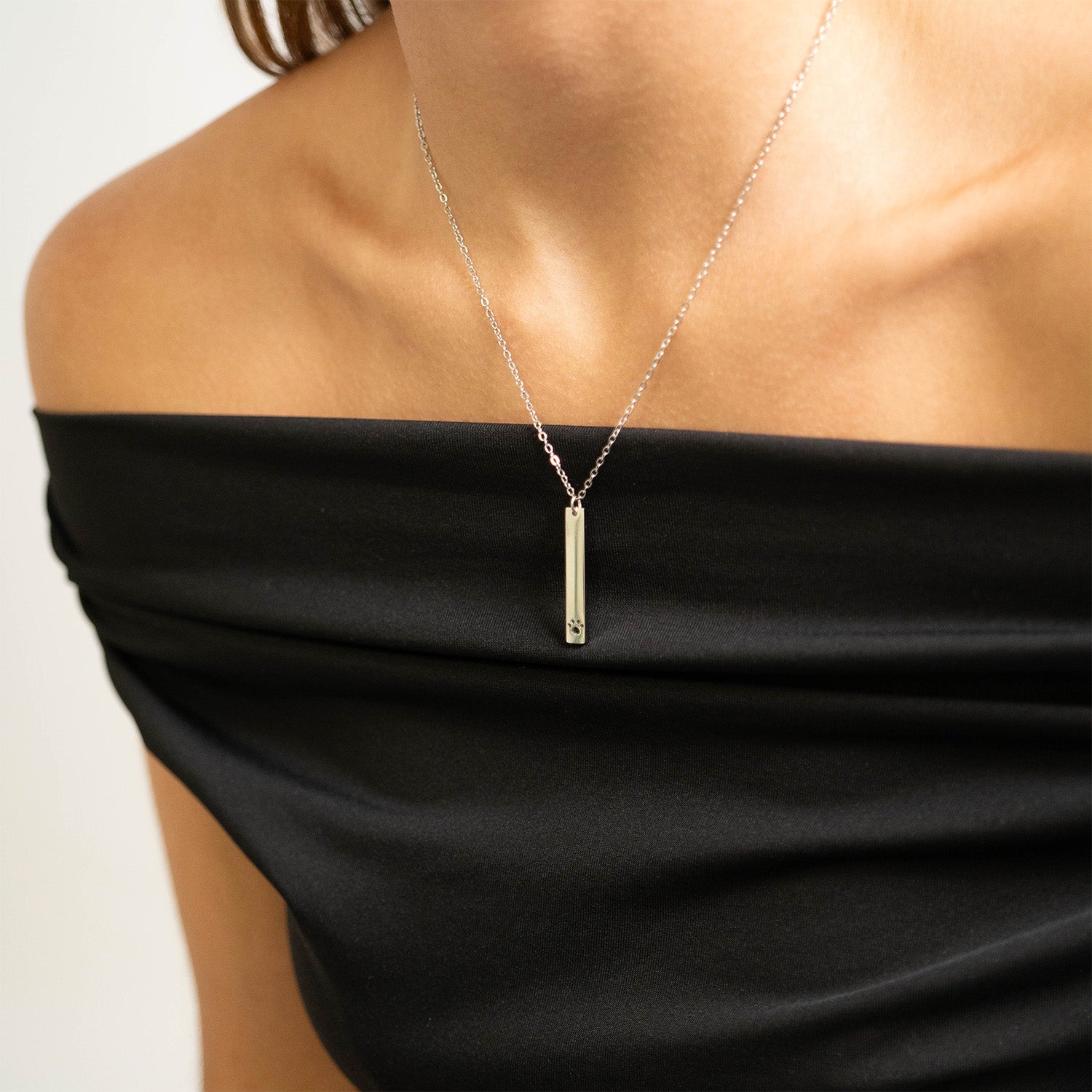 18K Gold PVD Stainless Steel Paw Print Cutout Vertical Blank Bar Necklace
