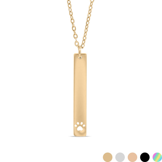 18K Gold PVD Stainless Steel Paw Print Cutout Vertical Blank Bar Necklace
