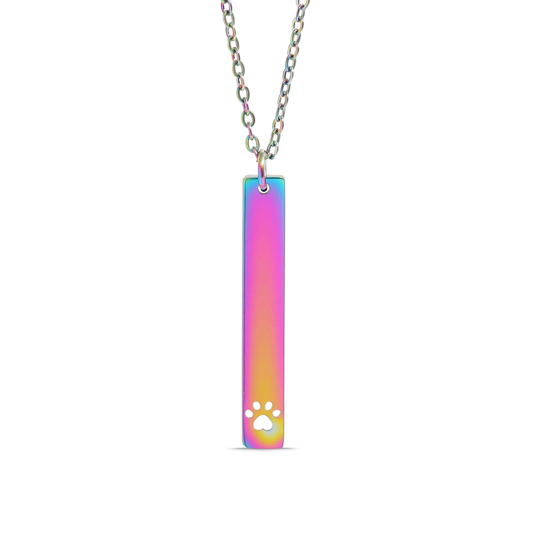 18K Gold PVD Stainless Steel Paw Print Cutout Vertical Blank Bar Necklace