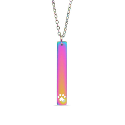 18K Gold PVD Stainless Steel Paw Print Cutout Vertical Blank Bar Necklace