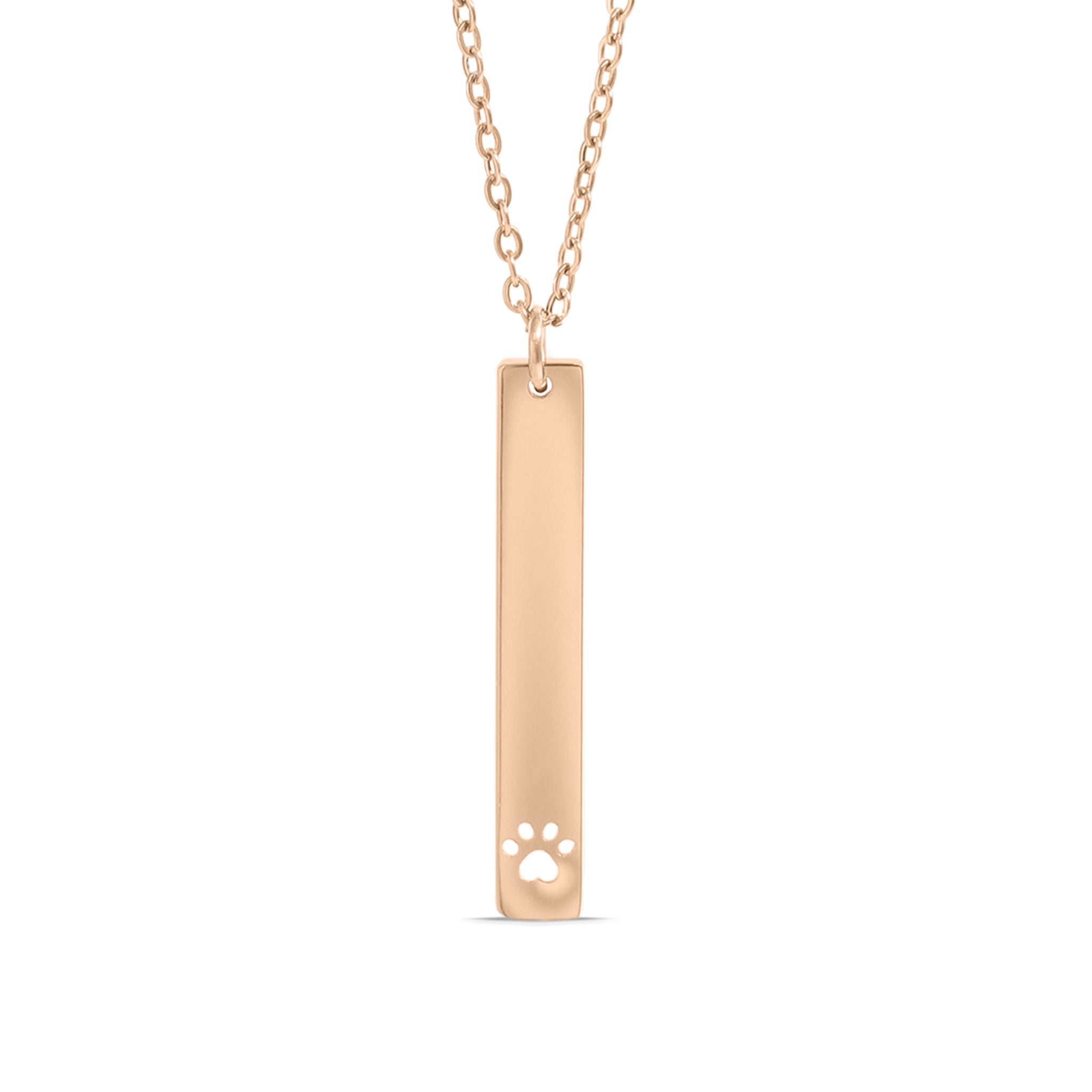 18K Gold PVD Stainless Steel Paw Print Cutout Vertical Blank Bar Necklace