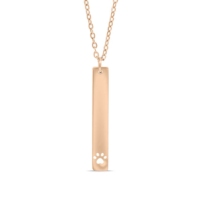 18K Gold PVD Stainless Steel Paw Print Cutout Vertical Blank Bar Necklace