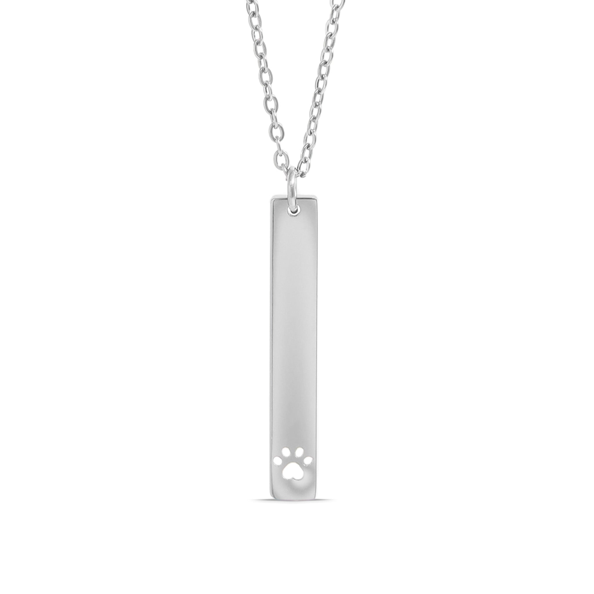 18K Gold PVD Stainless Steel Paw Print Cutout Vertical Blank Bar Necklace